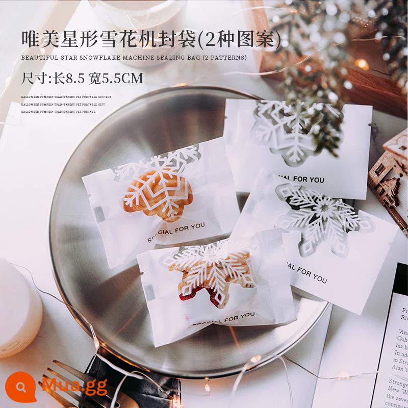 Gạo nếp thuyền bao bì túi bông tuyết nướng giòn vỏ bánh caramel hạnh nhân thuyền bánh niêm phong hộp lớn túi bánh quy tự niêm phong - Túi niêm phong máy bông tuyết hình ngôi sao màu đen