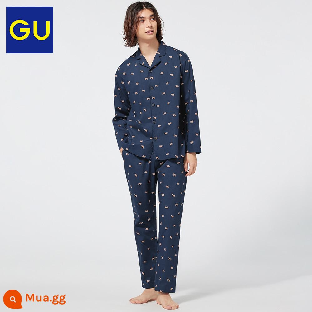 Bộ đồ ngủ cotton nam xuất sắc của GU (quần dài tay) (thú) thời trang giản dị mùa xuân 2023 344867 - 69 xanh nước biển