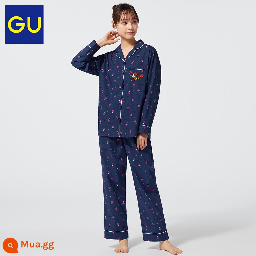 Bộ pijama nữ GU xuất sắc (quần dài tay) Disney1 Phối Zootopia cotton thường 345117 - 69 xanh nước biển