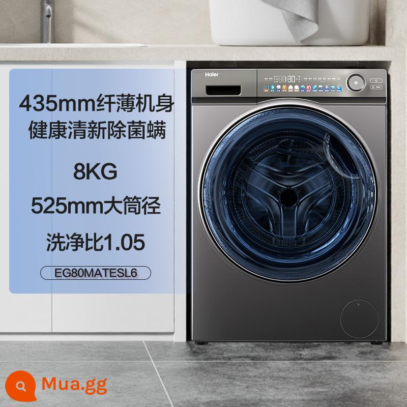 [Siêu mỏng] Máy giặt lồng giặt chuyển đổi tần số tích hợp 8kg hàng đầu của Haier dành cho hộ gia đình nhỏ hoàn toàn tự động rửa giải SL6 - ngọc mực bạc