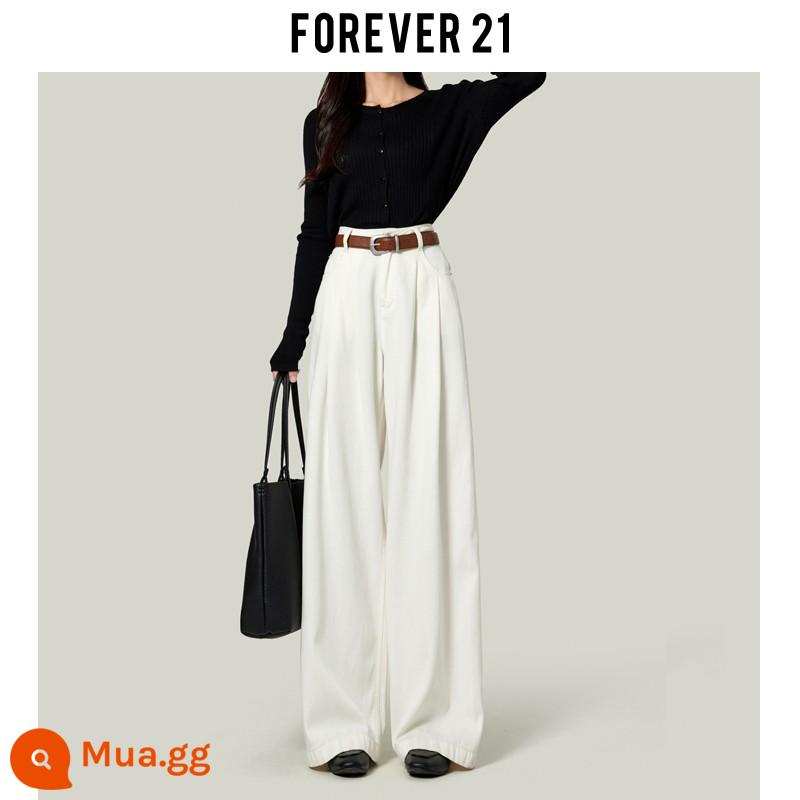 Forever 21 màu xi măng nhung quần jeans nữ 2023 mới cao cấp ống rộng lau sàn quần dành cho người nhỏ - Quần lông cừu trắng