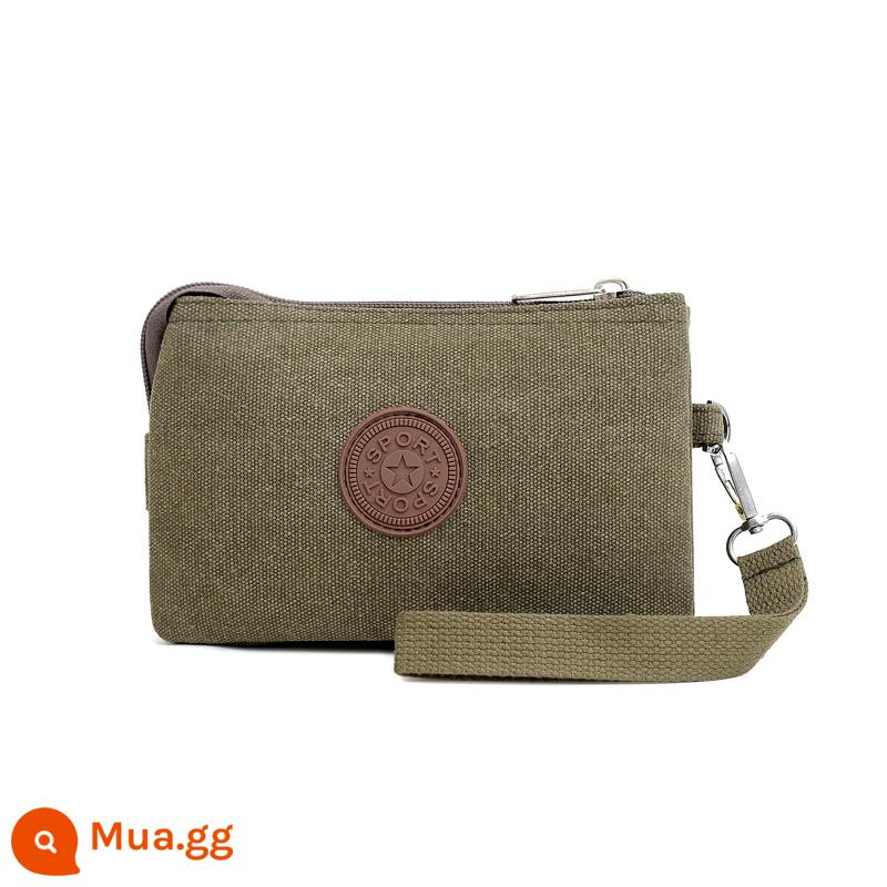 Mới Túi Xách Nam Túi Nam Công Suất Lớn Ví Cầm Tay Vải Bố Retro Clutch 3 Lớp Cổ Kẹp Túi - túi xách ba lớp màu xanh lá cây