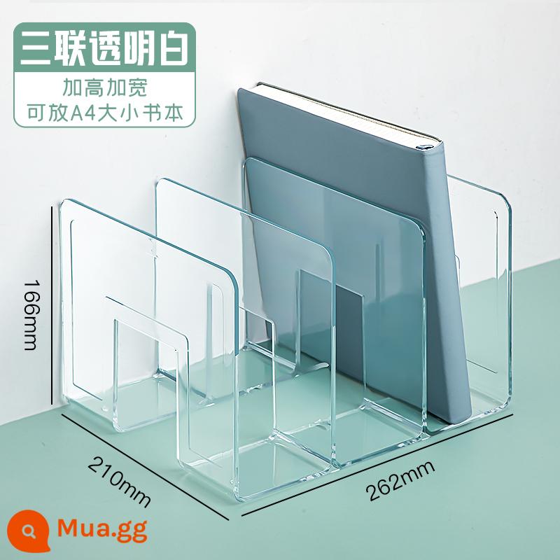 Giá tập tin acrylic lớn dày gấp bốn lần khung tập tin máy tính để bàn giá đỡ hộp lưu trữ tập tin giấy A4 dữ liệu sách lớp lưu trữ giá sách đứng tách cột phân loại hoàn thiện văn phòng vị trí giá đỡ - Khung tài liệu ba cột dày/giá sách màu trắng trong suốt [được nâng cấp để nâng cao và mở rộng]