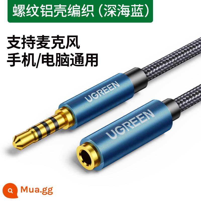 Cáp nối dài tai nghe Green Union cáp nối dài âm thanh nam sang nữ 3,5 mm loa âm thanh máy tính, cáp tai nghe 1 mét 3 m cáp chuyển điện thoại di động, phích cắm aux có điều khiển dây micrô, bộ chuyển đổi bện - Màu xanh đen [vỏ nhôm ren + dây bện] hỗ trợ micro