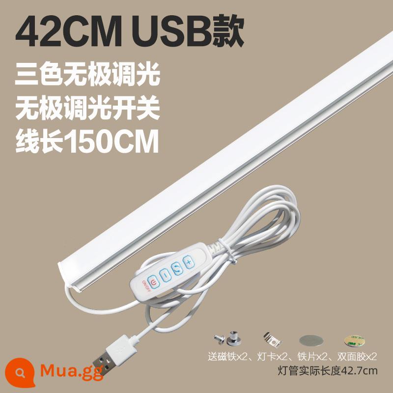 Thoáng Mát Đèn LED Để Bàn Ống USB Ký Túc Xá Sinh Viên Bảo Vệ Mắt Ánh Sáng Trắng Vô Cấp Mờ Dải Phòng Ngủ Hiện Đại Cắm Đèn - Mẫu USB ba màu [làm mờ vô cấp] 42 cm