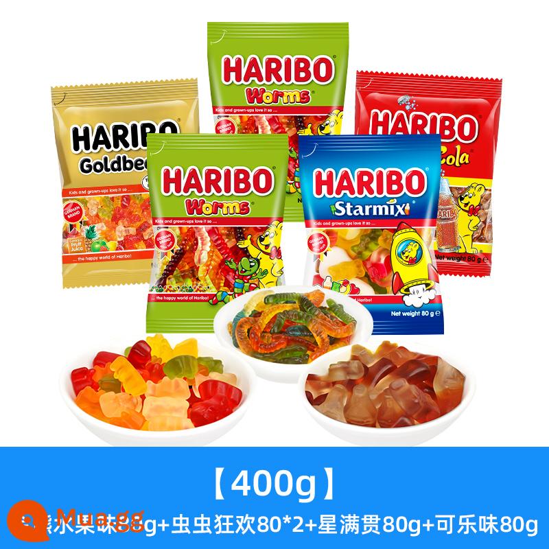 Haribo Kẹo dẻo Haribo Bear qq Kẹo dẻo hương trái cây Đồ ăn nhẹ dành cho trẻ em Nhập khẩu từ Đức cho dịp Giáng sinh - [400g] Bugs Carnival 80*2+Hương Trái Cây Gấu Vàng 80g+Star Slam 80g+Hương Cola 80g