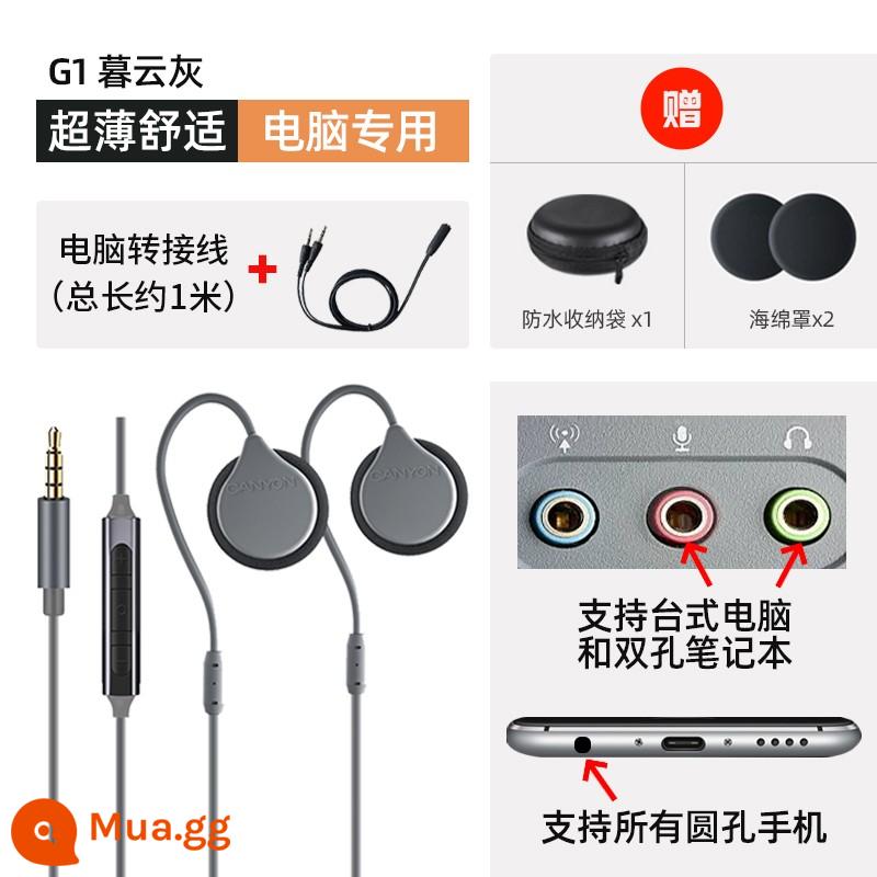 Tai nghe ngủ CANYON dành cho trẻ em có móc tai đặc biệt không dây bluetooth bên ngủ có dây không làm đau tai khi chơi thể thao - Cáp chuyển đổi máy tính + G1 màu xám