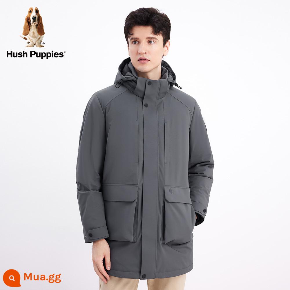 [Vỏ ấm cỡ lớn] Hush Puppies Nam 2023 Áo khoác đi làm ngoài trời mùa đông mặc gió ba lớp Áo khoác lông ngỗng chống thấm nước - 078 xám đậm 1