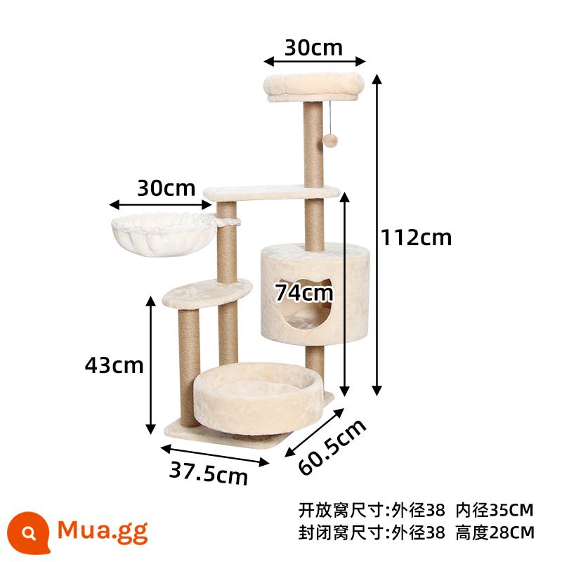 Khung cho mèo, khung cho mèo leo, ổ mèo nhỏ, cây cho mèo, đồ chơi cho mèo tích hợp, bảng cào cho mèo, trụ cào mèo salu, phổ quát cho tất cả các mùa - Mẫu giường xích đu nhung nâng cấp sang trọng - màu be (có 2 tổ mèo + 3 bệ nhảy + 1 xích đu) và miễn phí 2 chiếu tổ mèo