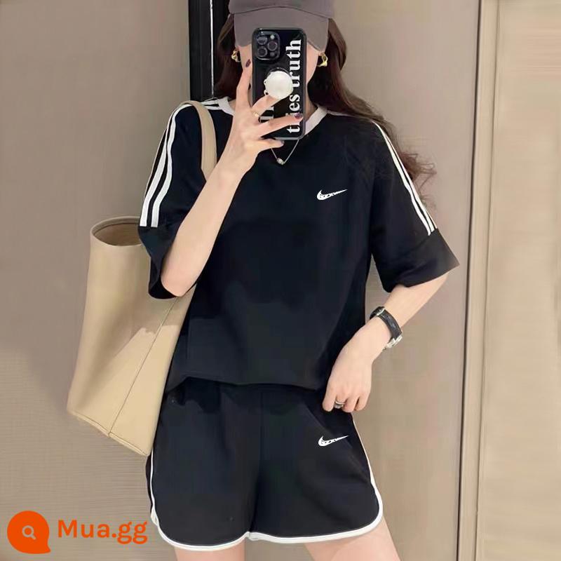 Bộ đồ thể thao Nike dành cho nữ Mùa hè mới 2023 Thời trang thông thường Quần short ngắn tay Bộ hai mảnh - Bộ vest đen (trắng)