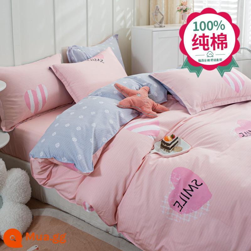 Muji Cotton chăn bông đơn đơn Vỏ 150x200x230 Ký túc xá sinh viên đơn 87 - Hồng Sweetheart-Đỏ [mềm mại và không vón cục, phù hợp mọi mùa]