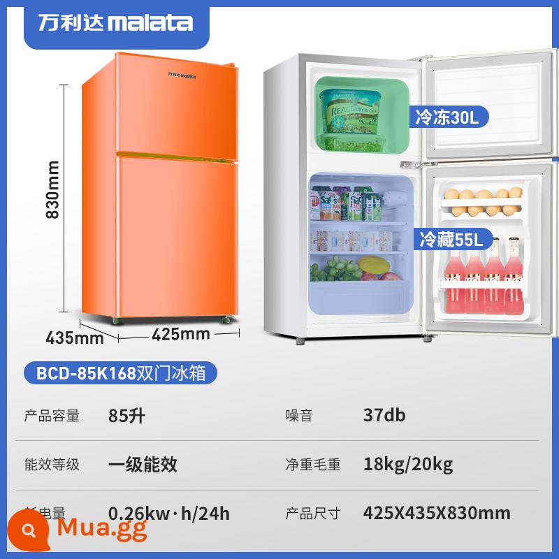 [Tiết kiệm năng lượng và tiết kiệm điện cấp 1] Tủ lạnh hộ gia đình mini hai cửa nhỏ cho thuê phòng ký túc xá hai người đóng băng 2708 - Cửa đôi 168 màu cam (kiểu im lặng tiết kiệm năng lượng) hiệu quả năng lượng cấp độ đầu tiên