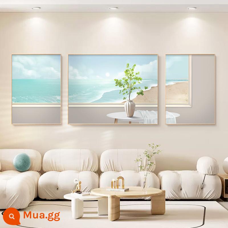 Bắc Âu Kem Phong Cách Phòng Khách Tranh Trang Trí Cao Cấp Cảm Giác Phong Cảnh Sofa Nền Tranh Treo Tường Hiện Đại Đơn Giản Triptych Bức Tranh Tường - Bình minh trên biển-Sanlian E