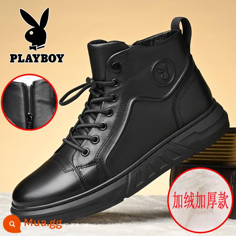 Playboy cao cấp thông thường giày da nam Plus nhung mùa đông da mới bốt cổ ngắn giày ấm áp cho nam cotton giày - 3788 plus màu đen nhung