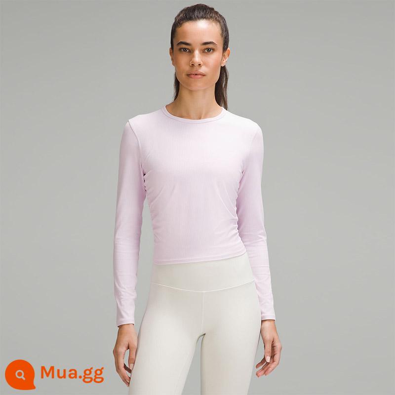 Áo thun thể thao dài tay dành cho nữ *Có gân Nulu™丨lululemon LW3GK5S - màu hồng ngọt ngào