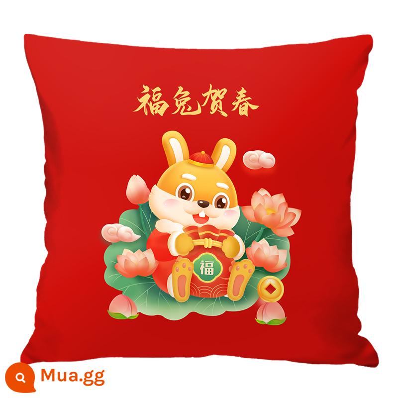 Năm con thỏ Lễ hội màu đỏ Gối Hội nghị thường niên Quà tặng logo Tùy chỉnh Đệm sofa Ngày đầu năm Tài lộc Gối - 19 (xem hai mặt)