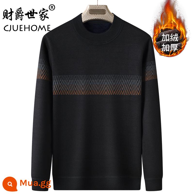 Áo len bố cộng nhung dày mùa thu đông nam trung niên và cao tuổi cổ tròn chenille quần áo ấm mùa đông - WD6965 đen nhung