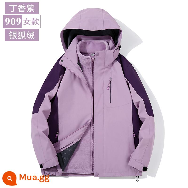 Ngoài Trời Mùa Thu Đông Áo Khoác Nam Nữ 3 Trong 1 2 Bộ Tùy Chỉnh In Logo In thêu áo Khoác Áo Khoác - Lilac-909 Nữ