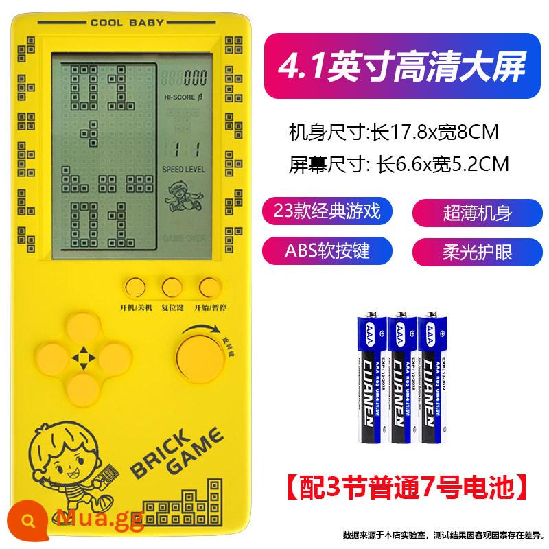 2024 Bảng điều khiển trò chơi Tetris 4.1 inch mới cầm tay 8090 cổ điển retro cổ điển hoài niệm thời thơ ấu của trẻ em phát triển câu đố Tetris cầm tay máy mini món quà nhỏ công nghệ - 4,1 inch màu vàng (có 3 pin AA thông thường) 23 game