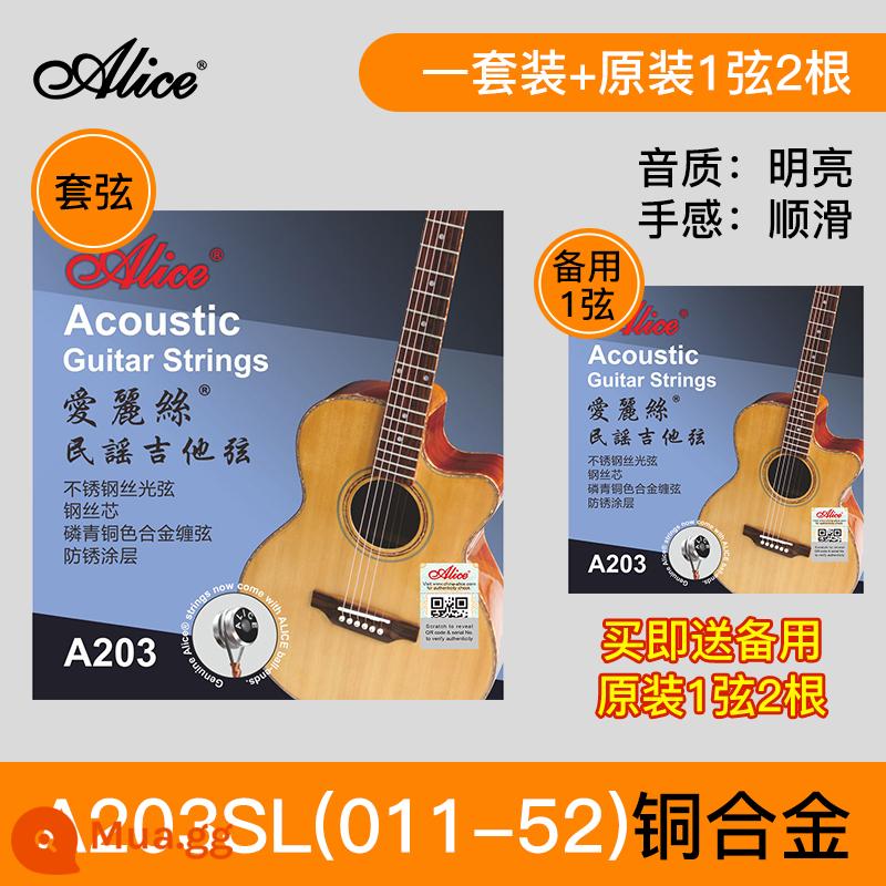 Chính Hãng Dây Đàn Guitar Alice Bộ Dây Đàn Guitar Dân Gian Bộ 6 Lõi Thép Gỗ Chống Gỉ Phụ Kiện Đàn Guitar Dây - A203SL bộ 011-052]+1 dây 2 chiếc