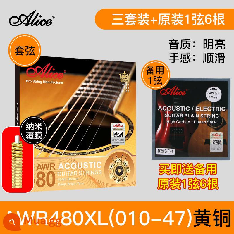 Chính Hãng Dây Đàn Guitar Alice Bộ Dây Đàn Guitar Dân Gian Bộ 6 Lõi Thép Gỗ Chống Gỉ Phụ Kiện Đàn Guitar Dây - A480XL 3 bộ + 1 dây và 6 dây