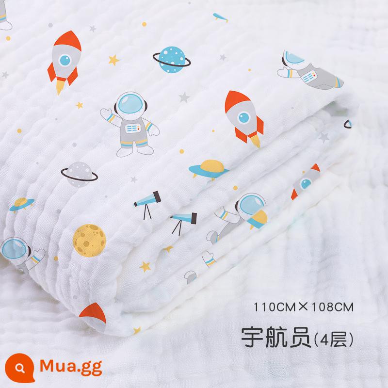 Jie Liya khăn tắm cho bé sơ sinh cotton nguyên chất siêu mềm thấm lớn khăn tắm cho bé sơ sinh sản phẩm dành cho trẻ em - Phi hành gia-[4 lớp sợi bông mật độ cao] 110*108cm