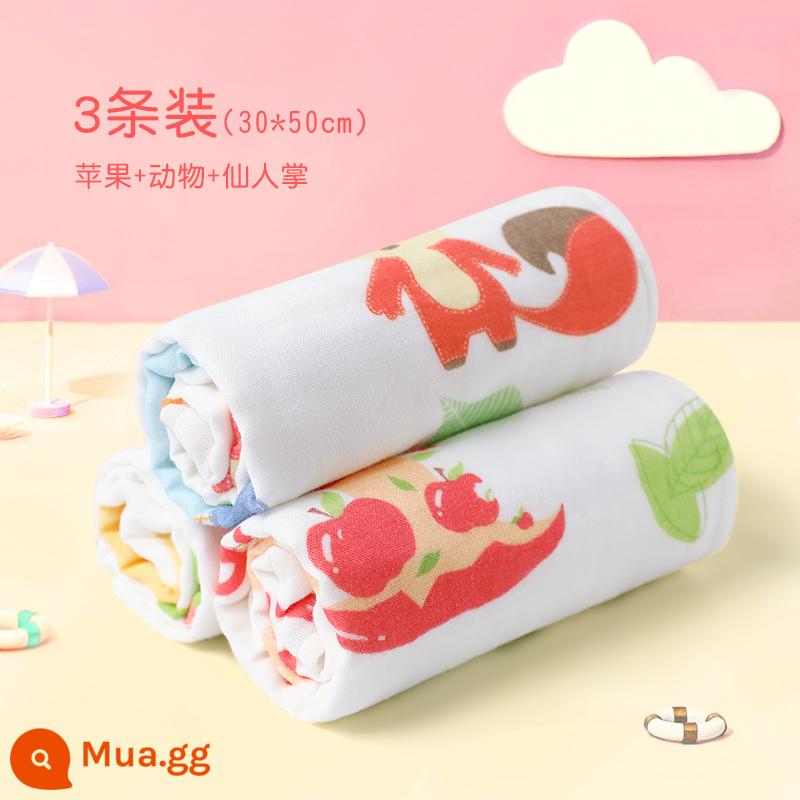 Khăn trẻ em Jie Liya cotton nguyên chất cotton rửa mặt hộ gia đình khăn gạc cho bé khăn tắm bé gái và bé trai - [3 Gói] Táo Voi (30*50cm) 6 lớp sợi