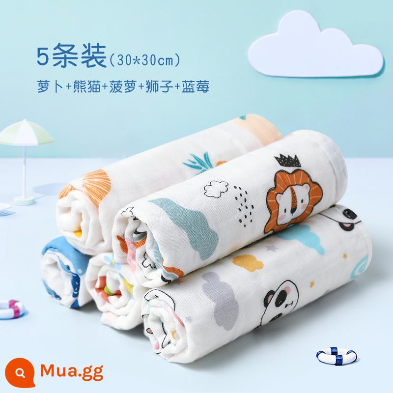 Khăn trẻ em Jie Liya cotton nguyên chất cotton rửa mặt hộ gia đình khăn gạc cho bé khăn tắm bé gái và bé trai - [5 Gói] Dứa Việt Quất (30*30cm) 6 lớp sợi