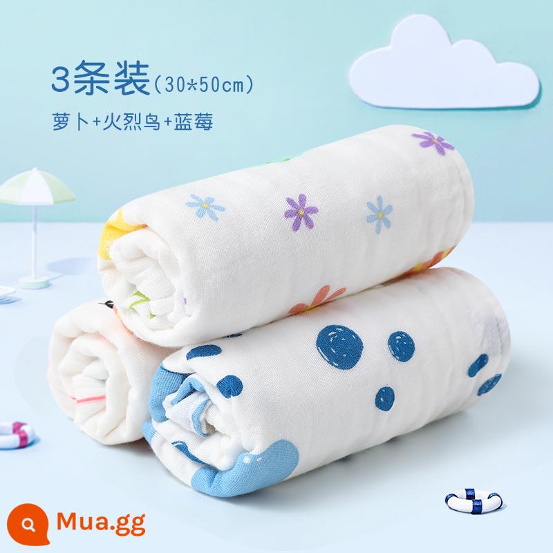 Khăn trẻ em Jie Liya cotton nguyên chất cotton rửa mặt hộ gia đình khăn gạc cho bé khăn tắm bé gái và bé trai - [3 Gói] Cà rốt việt quất (30*50cm) 6 lớp sợi