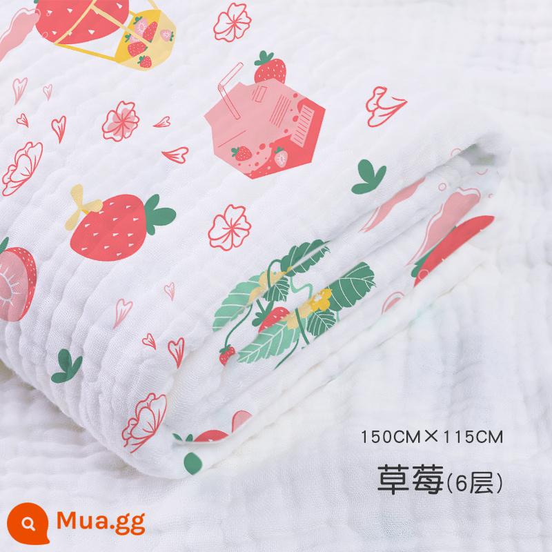 Jie Liya khăn tắm cho bé sơ sinh cotton nguyên chất siêu mềm thấm lớn khăn tắm cho bé sơ sinh sản phẩm dành cho trẻ em - Dâu tây-[6 lớp sợi bông mật độ cao] 150*115cm