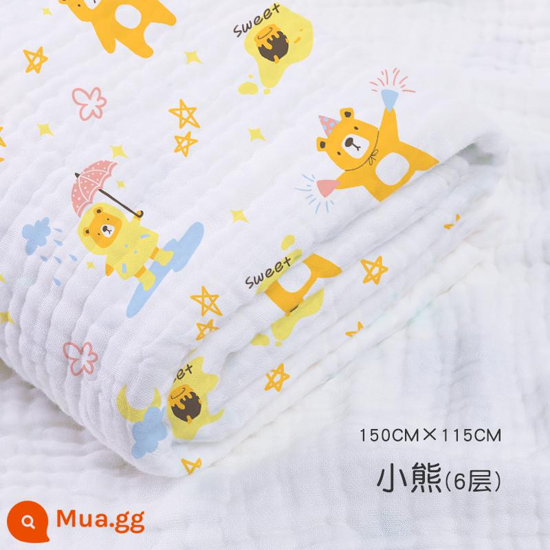 Jie Liya khăn tắm cho bé sơ sinh cotton nguyên chất siêu mềm thấm lớn khăn tắm cho bé sơ sinh sản phẩm dành cho trẻ em - Gấu Nhỏ-[6 lớp sợi cotton mật độ cao] 150*115cm