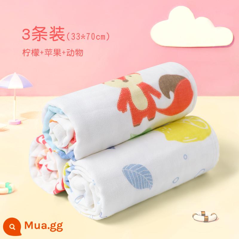 Khăn trẻ em Jie Liya cotton nguyên chất cotton rửa mặt hộ gia đình khăn gạc cho bé khăn tắm bé gái và bé trai - [3 Gói] Táo chanh (33*70cm) 6 lớp sợi