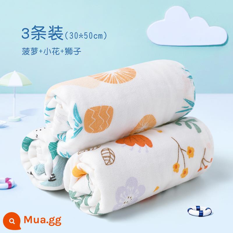 Khăn trẻ em Jie Liya cotton nguyên chất cotton rửa mặt hộ gia đình khăn gạc cho bé khăn tắm bé gái và bé trai - [Gói 3] Hoa Dứa (30*50cm) 6 lớp sợi