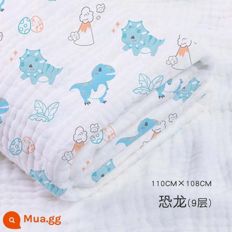 Jie Liya khăn tắm cho bé sơ sinh cotton nguyên chất siêu mềm thấm lớn khăn tắm cho bé sơ sinh sản phẩm dành cho trẻ em - Thế giới khủng long-[9 lớp sợi bông dày mật độ cao] 110 * 108cm