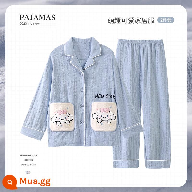 Bộ đồ ngủ trẻ em mới cho bé gái mùa xuân và mùa thu cotton nguyên chất phù hợp với phong cách nước ngoài con chó quế bé gái bé dịch vụ gia đình cha mẹ và con cái - 31720G [mẫu bán chạy]