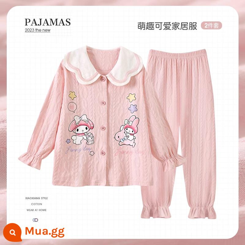 Bộ đồ ngủ trẻ em mới cho bé gái mùa xuân và mùa thu cotton nguyên chất phù hợp với phong cách nước ngoài con chó quế bé gái bé dịch vụ gia đình cha mẹ và con cái - 31698G [mẫu bán chạy]