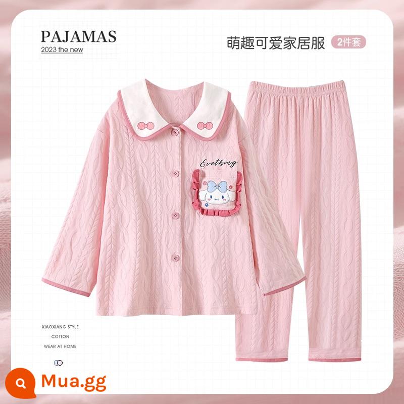 Bộ đồ ngủ trẻ em mới cho bé gái mùa xuân và mùa thu cotton nguyên chất phù hợp với phong cách nước ngoài con chó quế bé gái bé dịch vụ gia đình cha mẹ và con cái - 31736G [mẫu bán chạy]