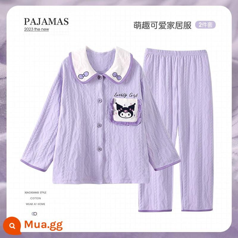 Bộ đồ ngủ trẻ em mới cho bé gái mùa xuân và mùa thu cotton nguyên chất phù hợp với phong cách nước ngoài con chó quế bé gái bé dịch vụ gia đình cha mẹ và con cái - 31732G [mẫu bán chạy]