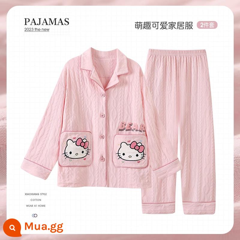 Bộ đồ ngủ trẻ em mới cho bé gái mùa xuân và mùa thu cotton nguyên chất phù hợp với phong cách nước ngoài con chó quế bé gái bé dịch vụ gia đình cha mẹ và con cái - 31735G [mẫu bán chạy]