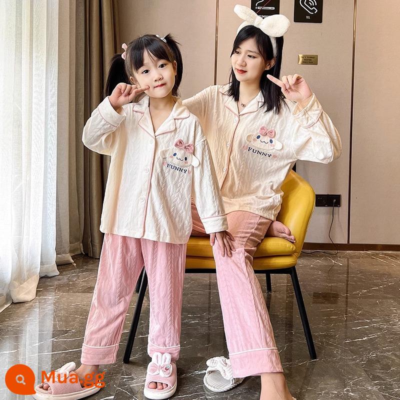 Bộ đồ ngủ trẻ em mới cho bé gái mùa xuân và mùa thu cotton nguyên chất phù hợp với phong cách nước ngoài con chó quế bé gái bé dịch vụ gia đình cha mẹ và con cái - 31220 mẹ và con gái G