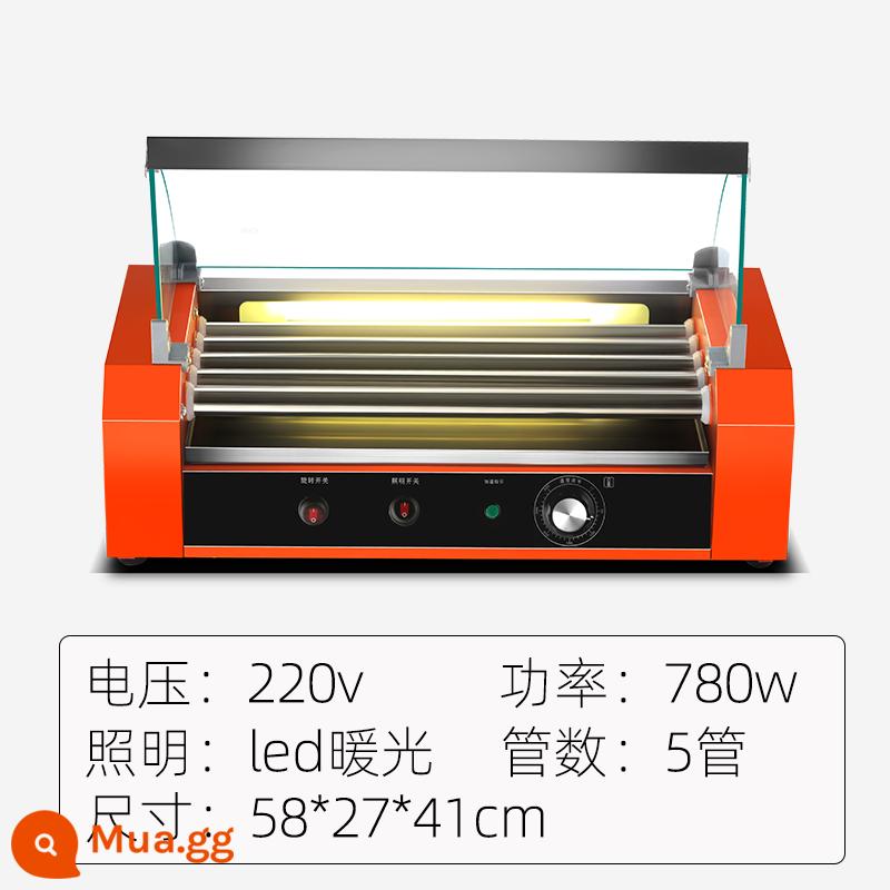 Dongyin Qiquian Sanior SAISHABLE MÁY THƯƠNG MẠI Đài Loan Baked Saishable Desktop Máy tính để bàn rang Rang Full Full Automatic Hot Dog Tay Xúc xích máy - 5 ống màu cam | nắp kính có thể tháo rời | điều khiển nhiệt độ đơn |