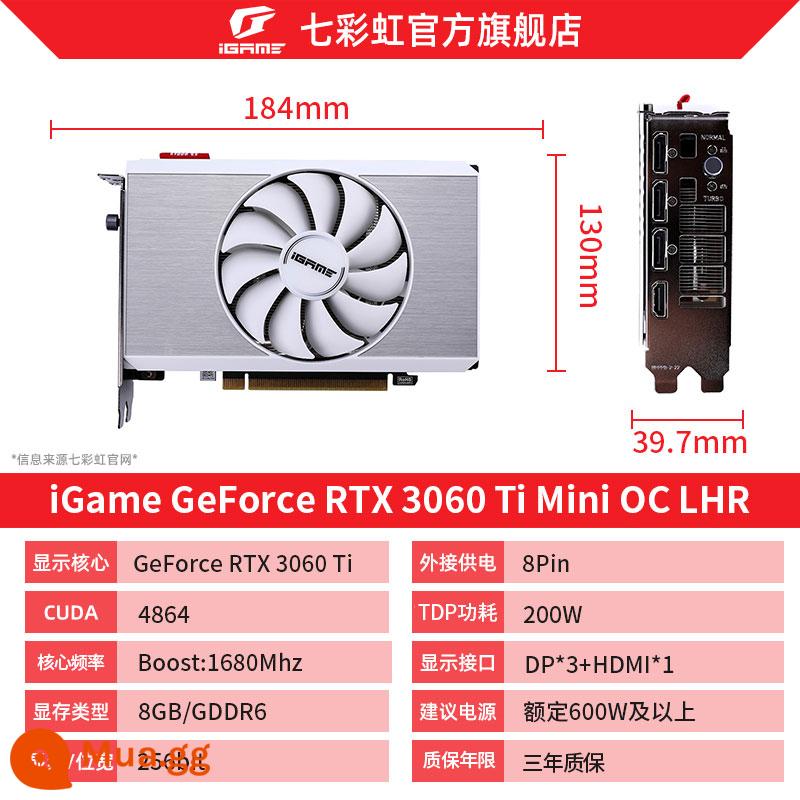 Thẻ hiển thị độc lập máy tính để bàn chơi game RTX3060/Ti Vulcan AD/Ultra white đầy màu sắc - iGame RTX 3060 Ti Mini OC LHR