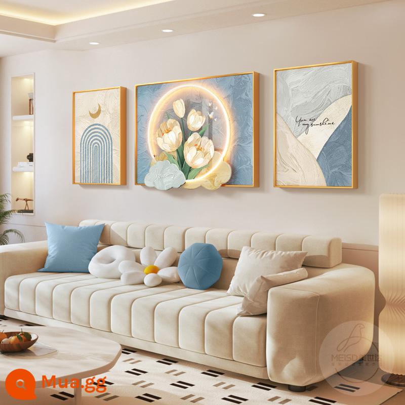 Mista kem phong cách phòng khách sơn trang trí bức tranh sơn dầu trừu tượng tulip triptych bức tranh tường sofa nền tường treo tranh - Hoa lặng lẽ nở màu xanh lam [kiểu ba chiều đều đặn] HUA1798