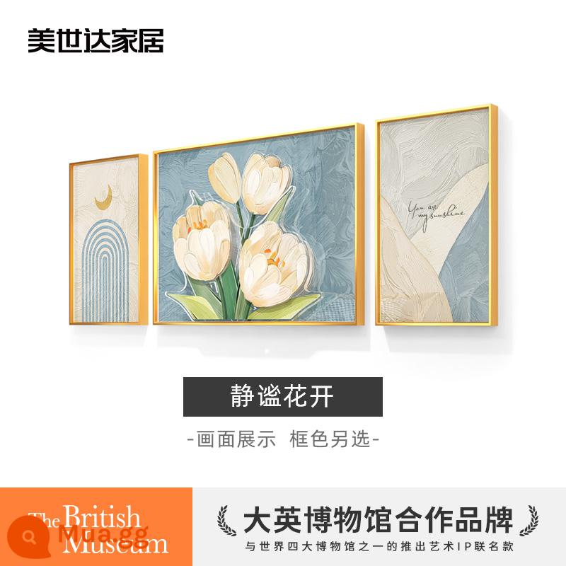 Mista kem phong cách phòng khách sơn trang trí bức tranh sơn dầu trừu tượng tulip triptych bức tranh tường sofa nền tường treo tranh - Hoa lặng lẽ nở [Mô hình 3D] HUA1017