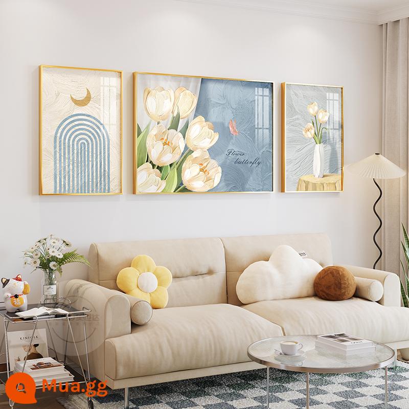 Mista kem phong cách phòng khách sơn trang trí bức tranh sơn dầu trừu tượng tulip triptych bức tranh tường sofa nền tường treo tranh - Hoa tulip nở rộ HUA0966