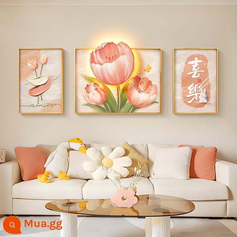 Mista kem phong cách phòng khách sơn trang trí bức tranh sơn dầu trừu tượng tulip triptych bức tranh tường sofa nền tường treo tranh - Tulip Blossom B [Mẫu đèn vàng khí quyển LED âm thanh nổi] HUA2134