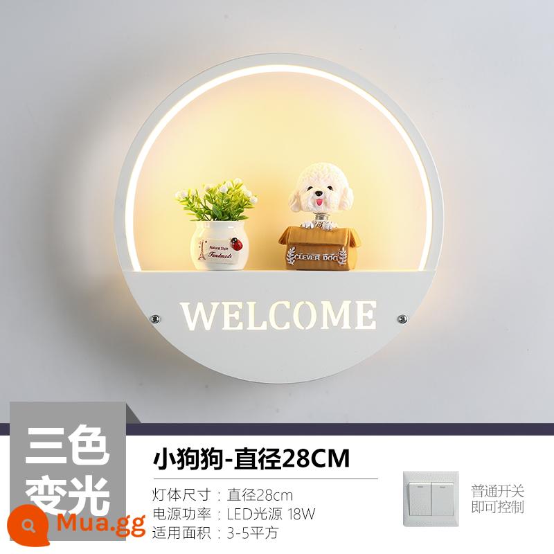 Đèn tường lưới màu đỏ LED đầu giường phòng ngủ hiện đại tối giản sáng tạo phòng khách ban công cầu thang lối đi tường Bắc Âu đèn - Đèn tường hình chú chó con hoạt hình mờ ba màu có đồ trang trí để trang trí