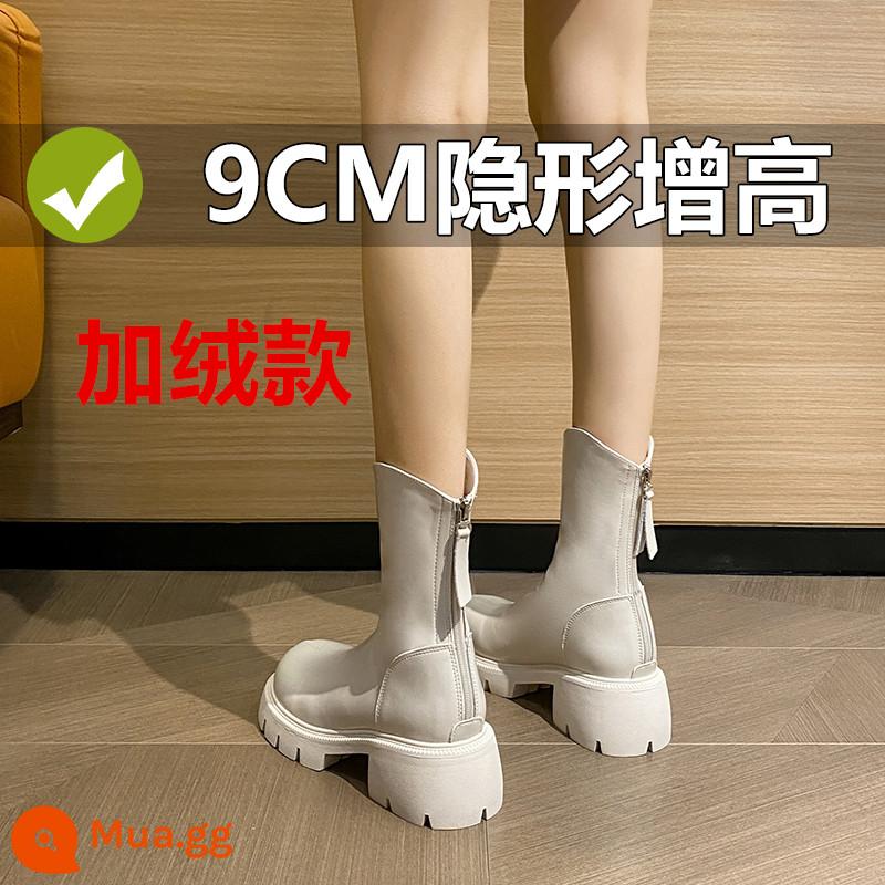 Giày cao gót giày cao cấp của Nữ trong mùa thu và mùa đông New British dày Boots Lean Boot - [Lông cừu] Trắng - Tăng chiều cao thêm 9cm