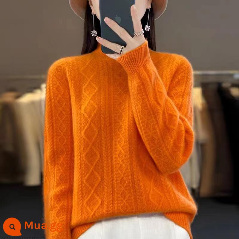 Hengyuanxiang Group Áo len cashmere đầy màu sắc dành cho nữ Cổ rùa nửa rộng Áo len dệt kim dày mùa thu đông - Emma Cam