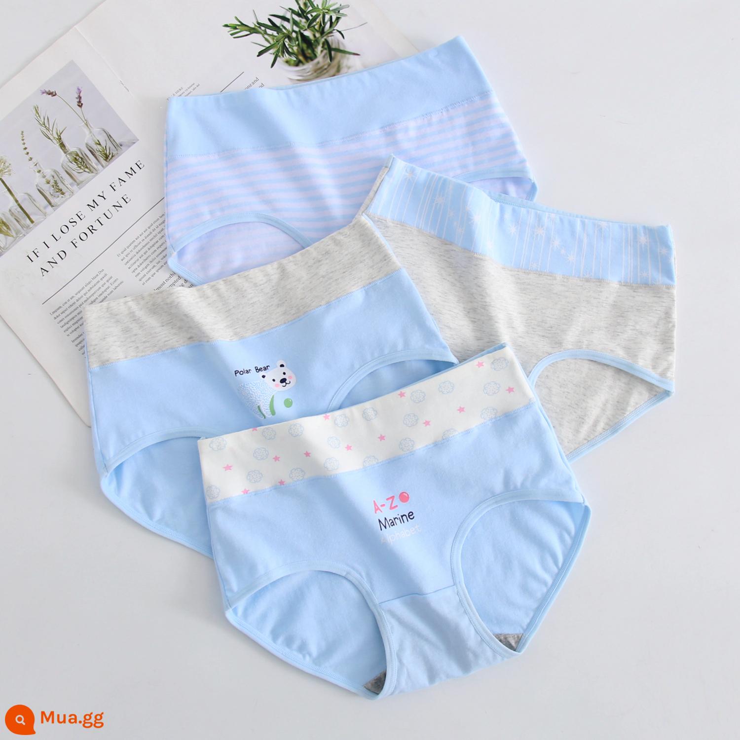 Đồ lót bé gái 13 hoặc 14 tuổi cotton nguyên chất 100% cotton 12-15 trẻ em vừa và lớn 10 quần đùi cạp cao không véo mông a - 4 gói--Gấu Xanh